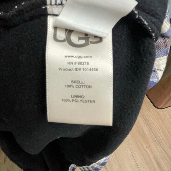 UGG Australia Robe Mens XL Blue Black Kalib Plaid Flannel House Coat Soft Belt - Picture 3 of 6